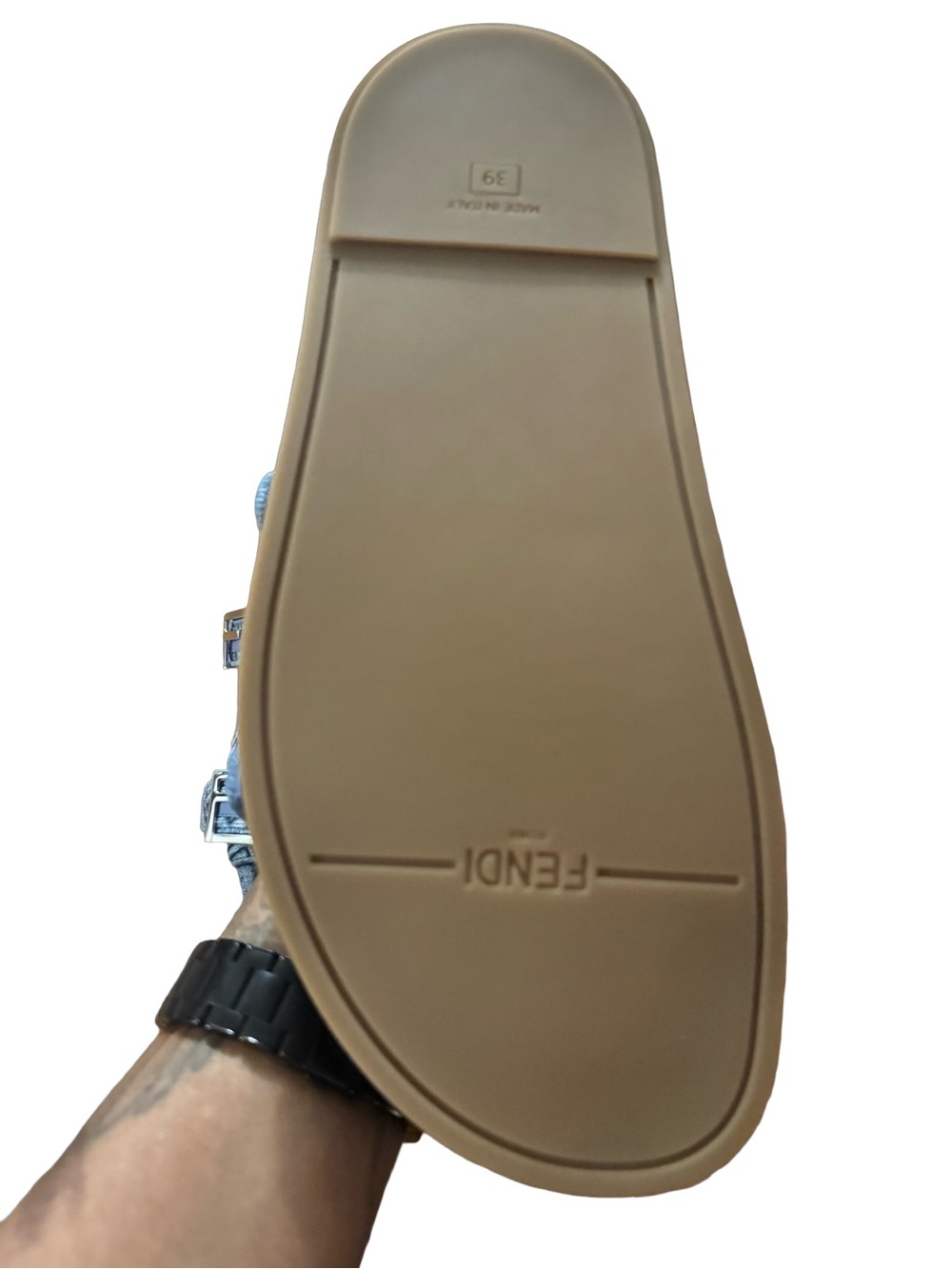 Fendi Feel Denim-Effect FF Jacquard Double-Buckle Slides NIB - Picture 4 of 7